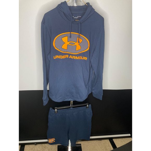 Mens XL Under Armour Sweatshirt Hoodie and Matching Shorts Outfit Set Blue - Picture 1 of 6